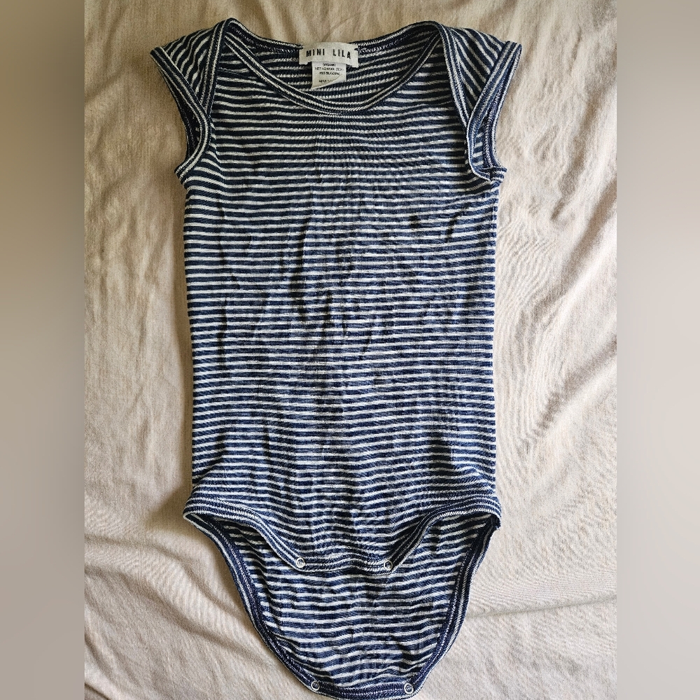 Mini Lila Merino Wool Silk Singlet Bodysuit Sleeveless Tank Onesie Striped 12-24